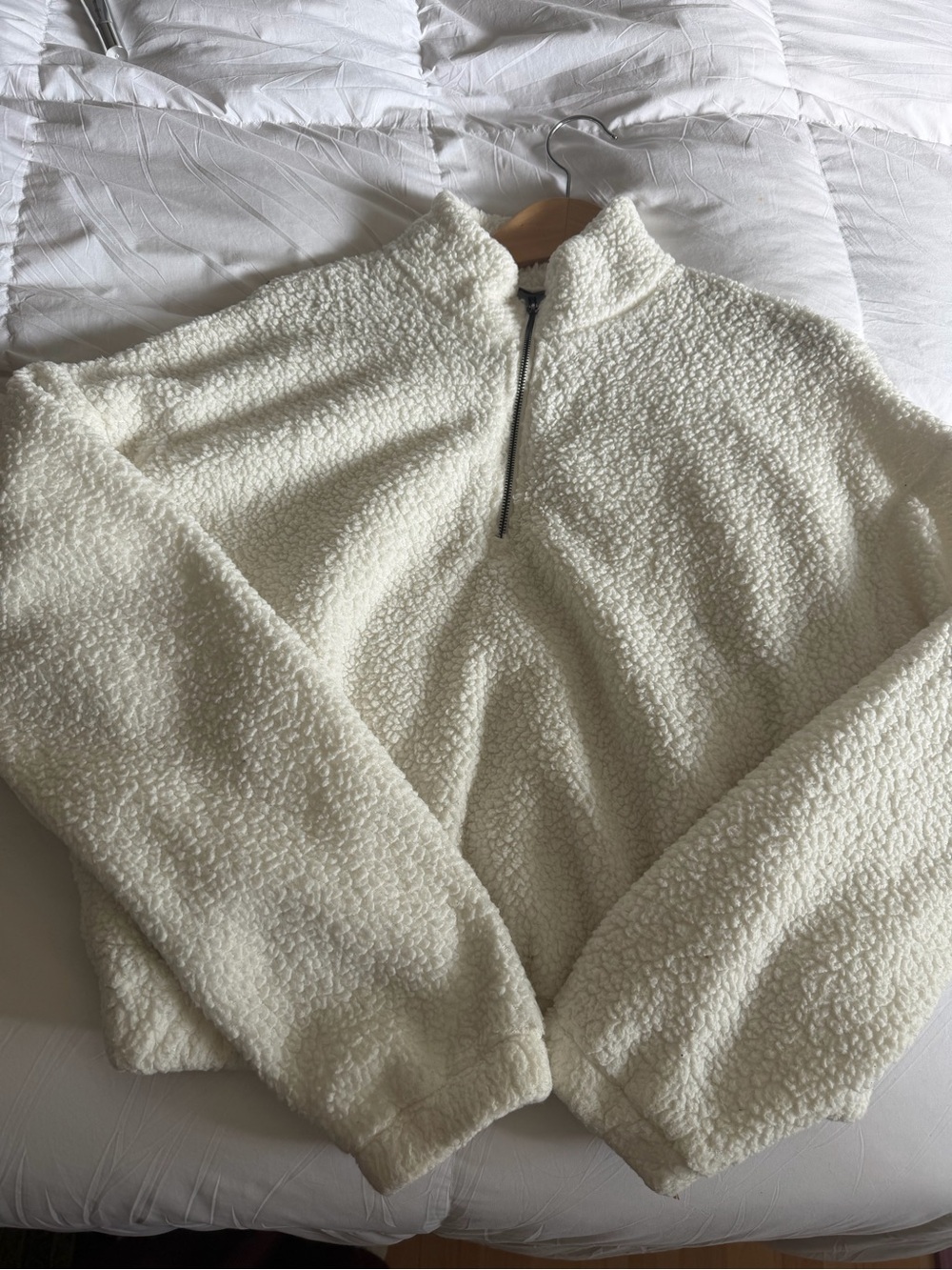 Cream Sherpa Quarter-Zip Pullover Sweater